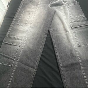 Madden NYC Black Wash denim wide leg/skater/cargo pants size S